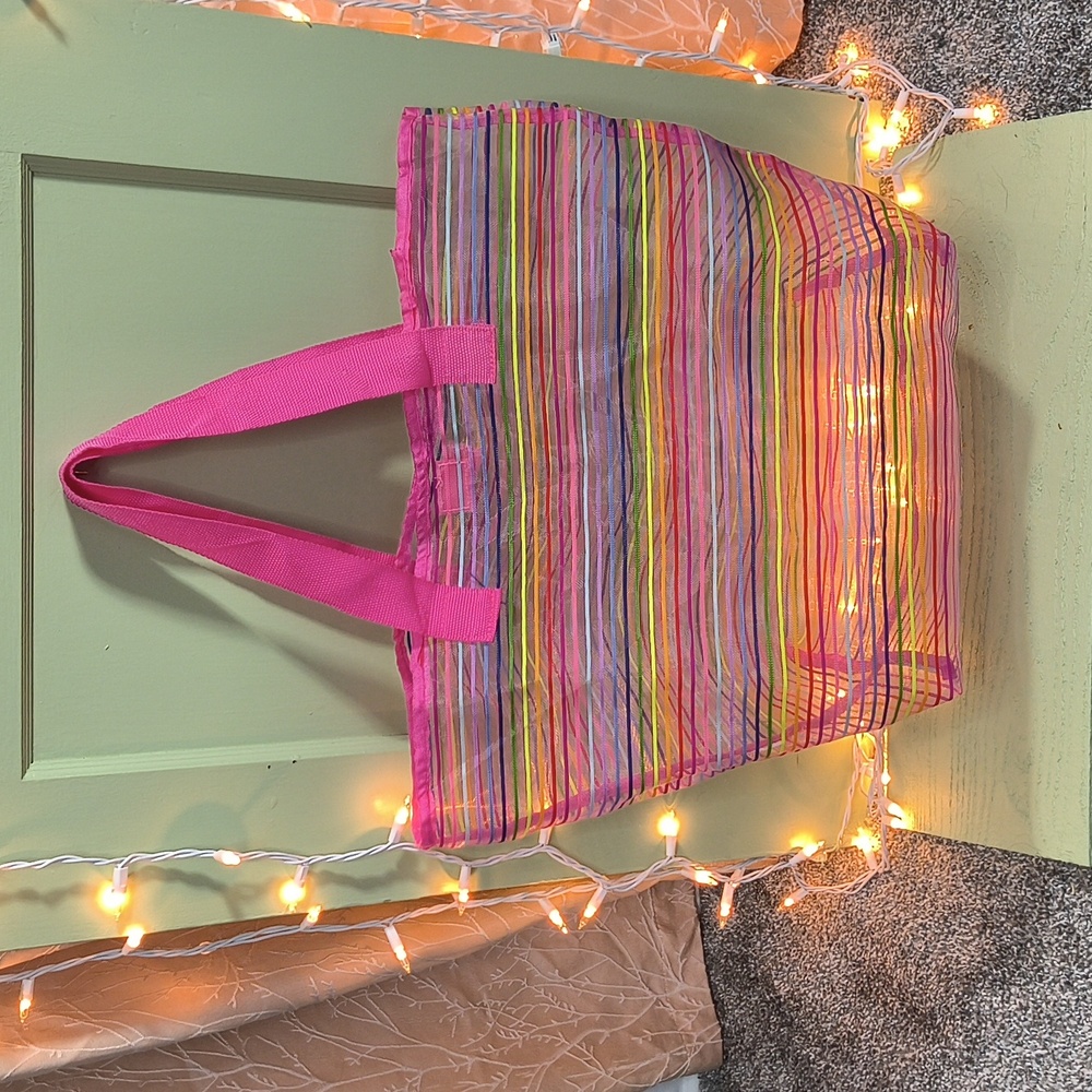 Women's Beach Summer Sheer Colorful Striped Tote Bag